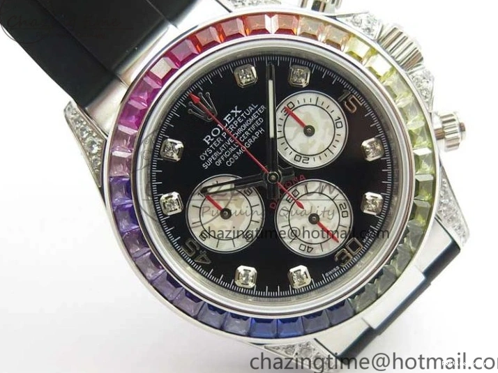 0203 Daytona 116599RBOW SS Rainbow Crystal BLF Best Edition Black Dial on Rubber Strap A Affordable 3237